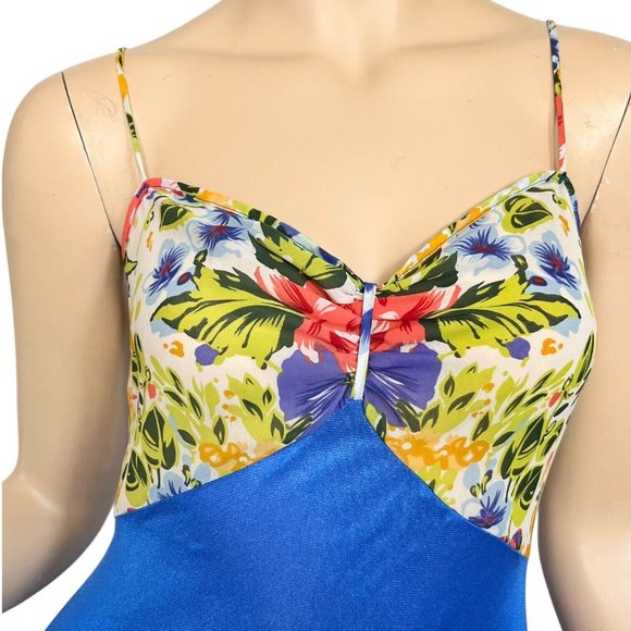 Vintage Tres Chic Nightgown Maxi Gown Blue Sheer Floral Print Size Large - Picture 4 of 10